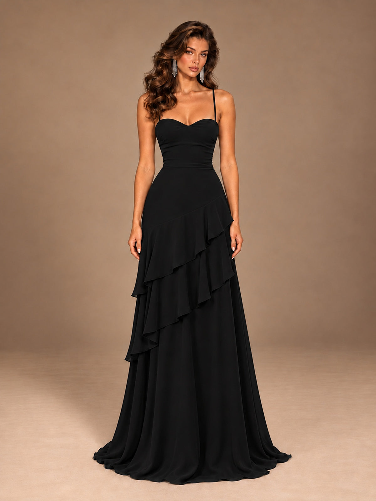 Sweetheart A-Line Ruffle Prom Dress with Spaghetti Straps