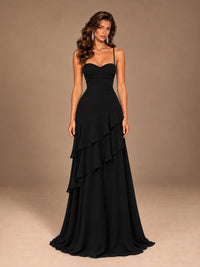 Sweetheart A-Line Ruffle Prom Dress with Spaghetti Straps