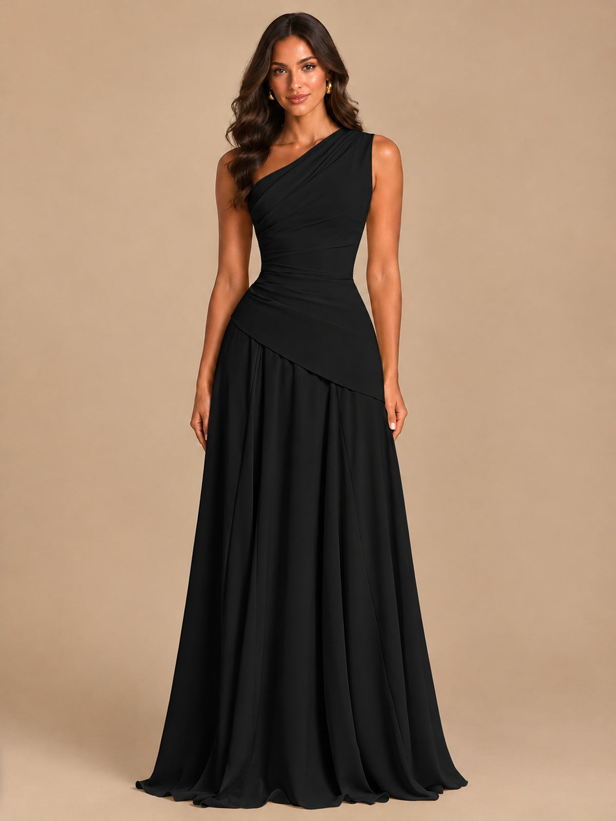 One Shoulder Prom Dress A-line Ruched Women Wedding Formal Gowns