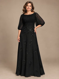 A-Line Mother of the Bride Dress with Sheer Puff Sleeves