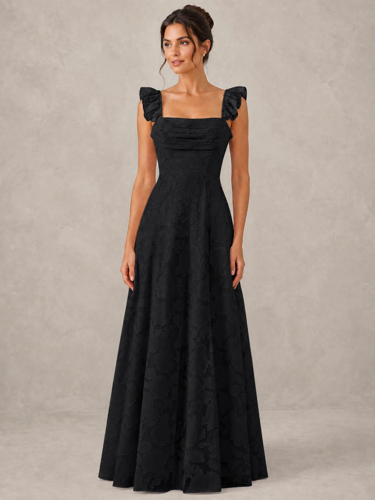 Jacquard Square Neck A-Line Maxi Dress