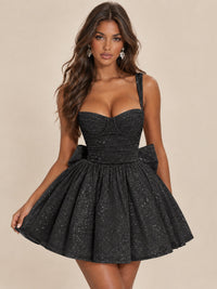 Sweetheart Glitter Tulle Puffy Mini Dress with Bow