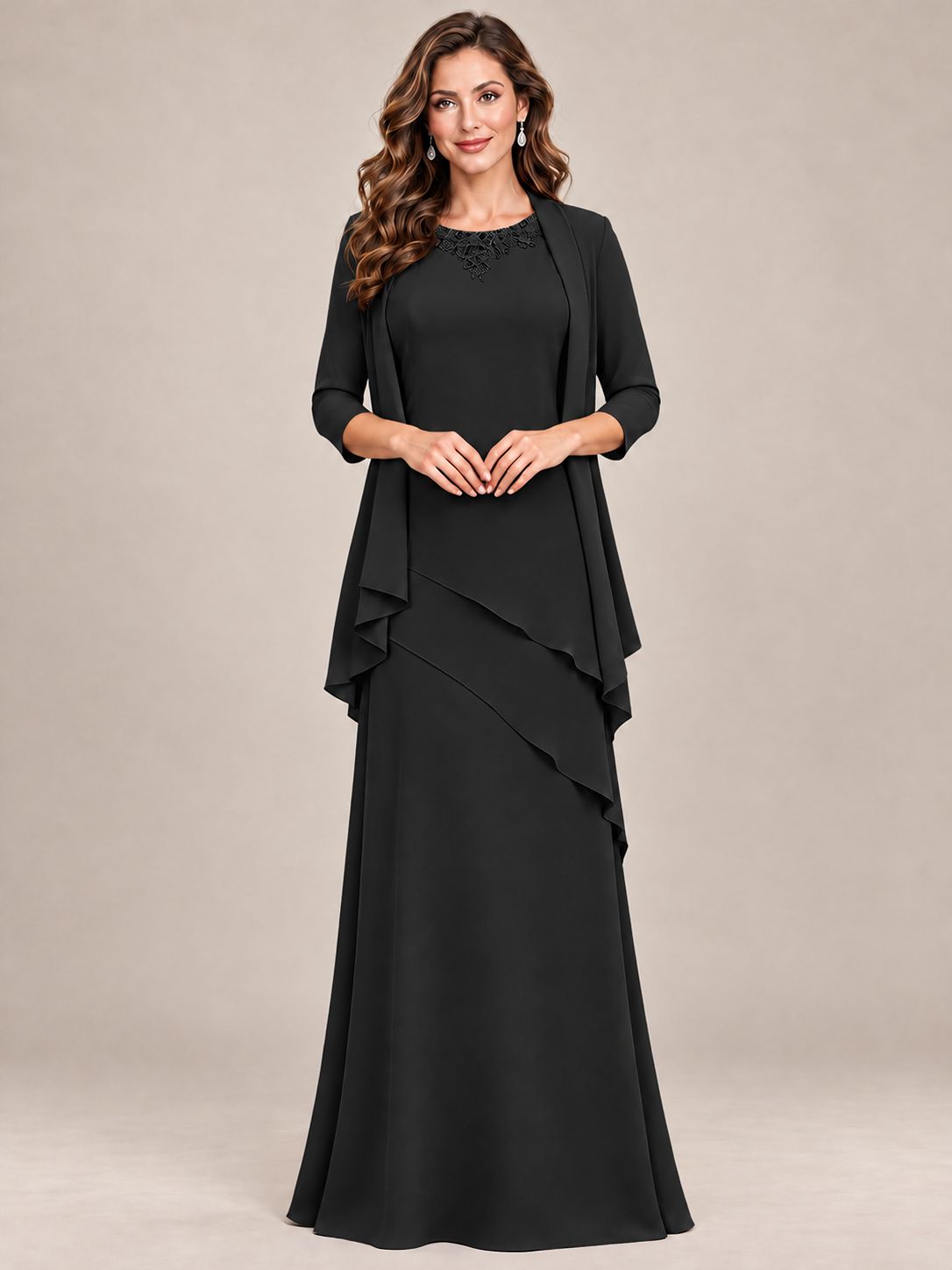 Dusty Blue Two-Piece Chiffon Mother of the Bride Dress with Jacket
