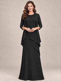 Dusty Blue Two-Piece Chiffon Mother of the Bride Dress with Jacket