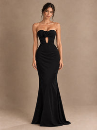 Emerald Green Strapless Mermaid Prom Dress with 3D Rose & Keyhole Cutout