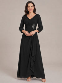 Black-Long Sleeve Chiffon Beaded Mother of The Bride Dresses for Women