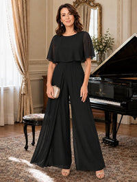 Chiffon Mother of the Bride Jumpsuit with Layered Cape Sleeves