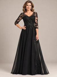 Sequin Lace A-Line Mother of the Bride Dress with 3/4 Sleeves