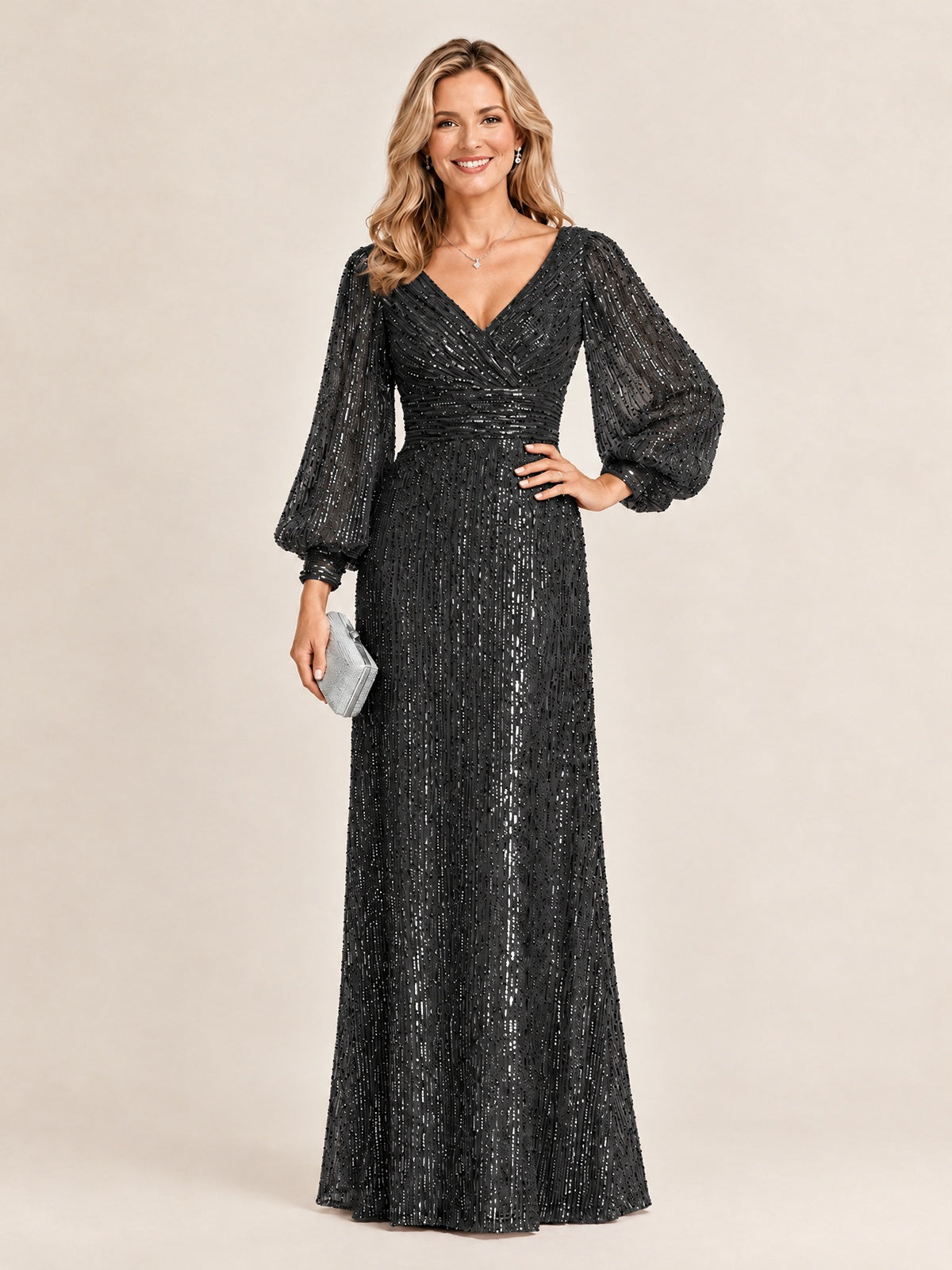 Sparkle Sequin Mother of The Bride Dresses with Long Sleeves