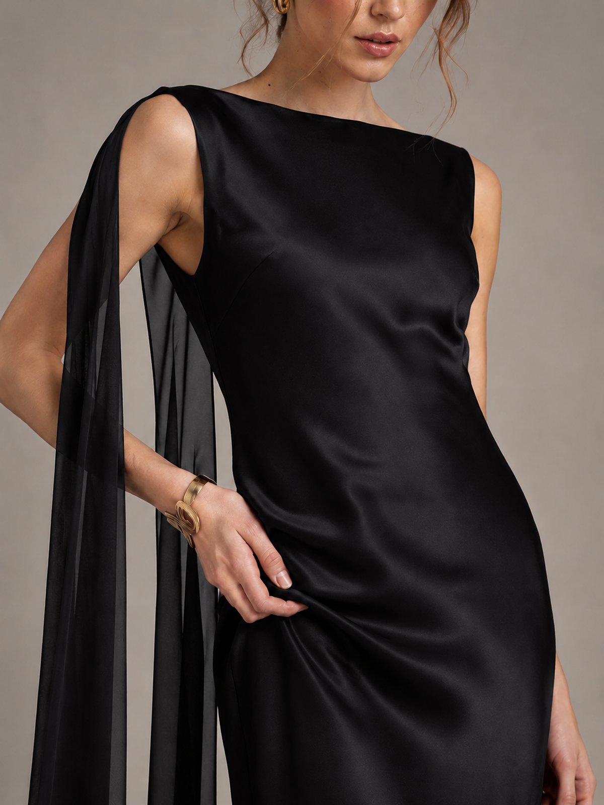Burgundy Satin Mermaid Cape Maxi Dress