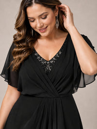 Navy Blue A-Line V-Neck Tea-Length Mother of the Bride Dress