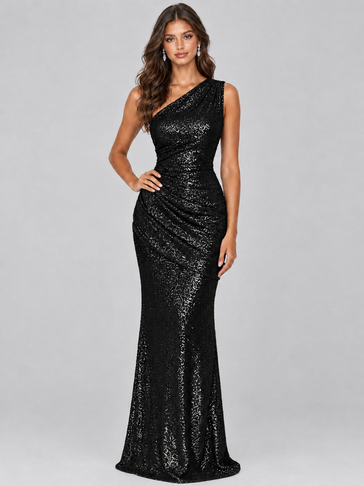 Sequin Mermaid One Shoulder Prom Dress Long formal Gown