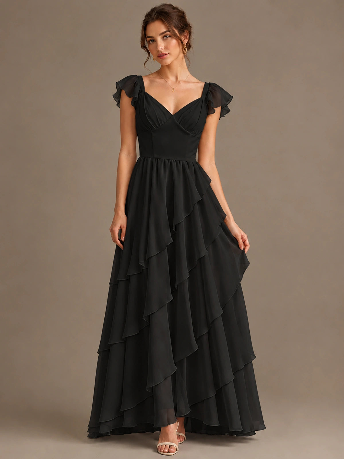 Ruffle Tiered V Neck Maxi Dress