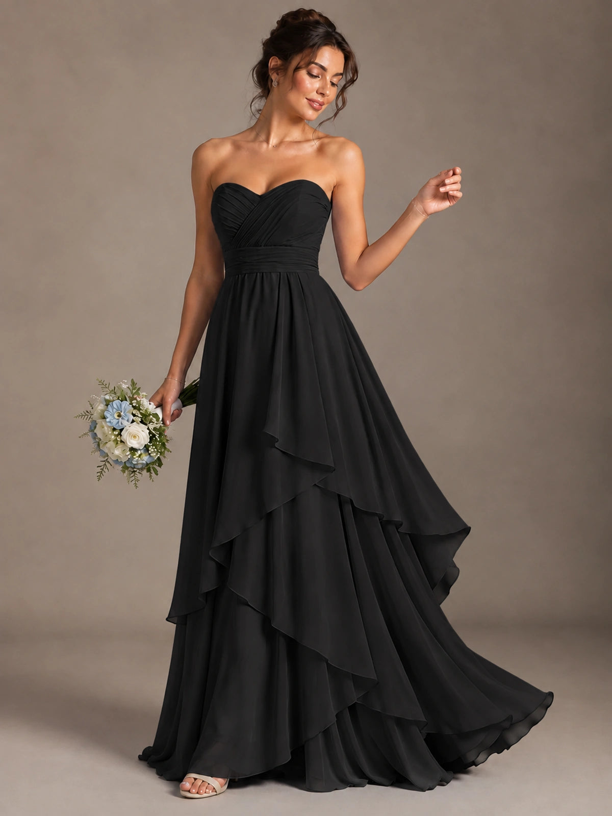 Strapless Ruffle A-Line Maxi Dress