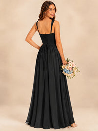 Spaghetti Straps Pleated Chiffon Bridesmaid Dress with Ruffle Slit