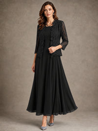 2-Piece Chiffon Mother of the Bride Dress with Lace Jacket