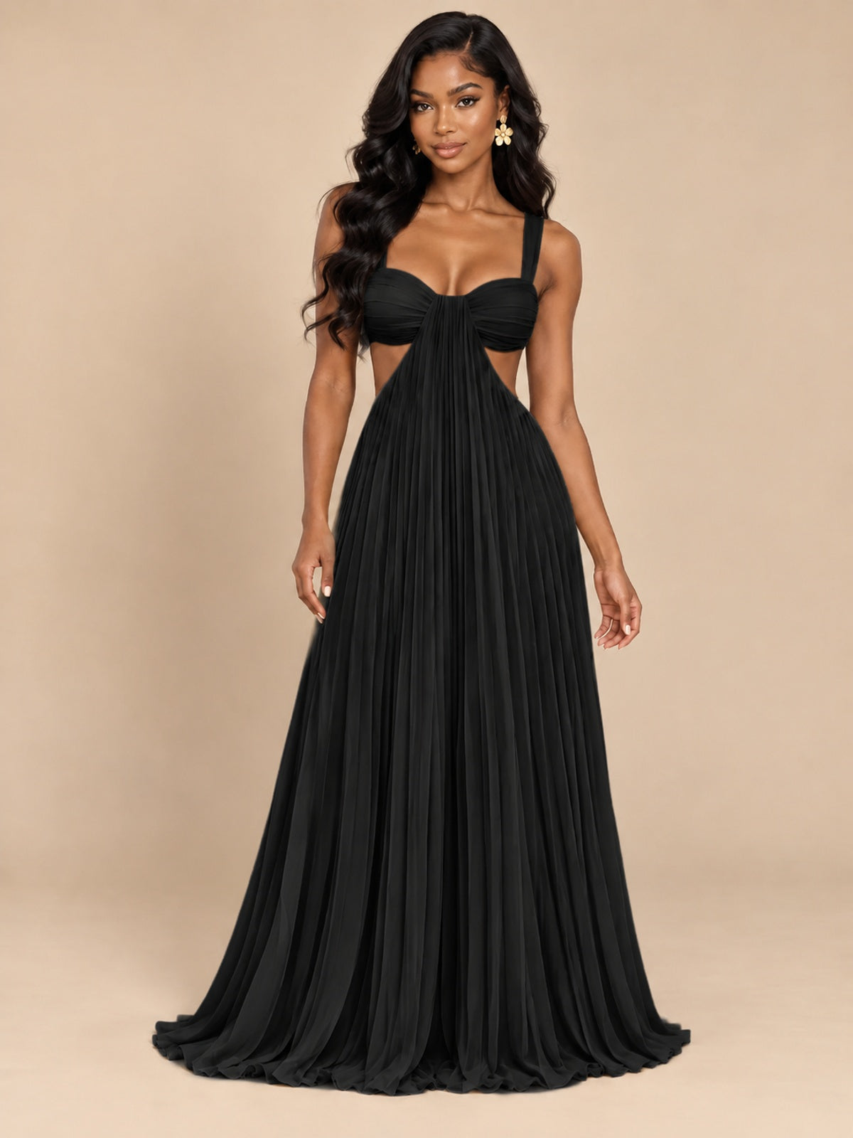 Butter Yellow Pleated Cutout Maxi Dress