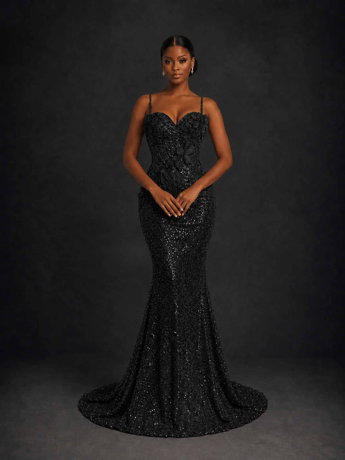 Sequin Mermaid Prom Dress with Floral Applique