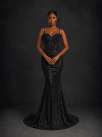 Sequin Mermaid Prom Dress with Floral Applique