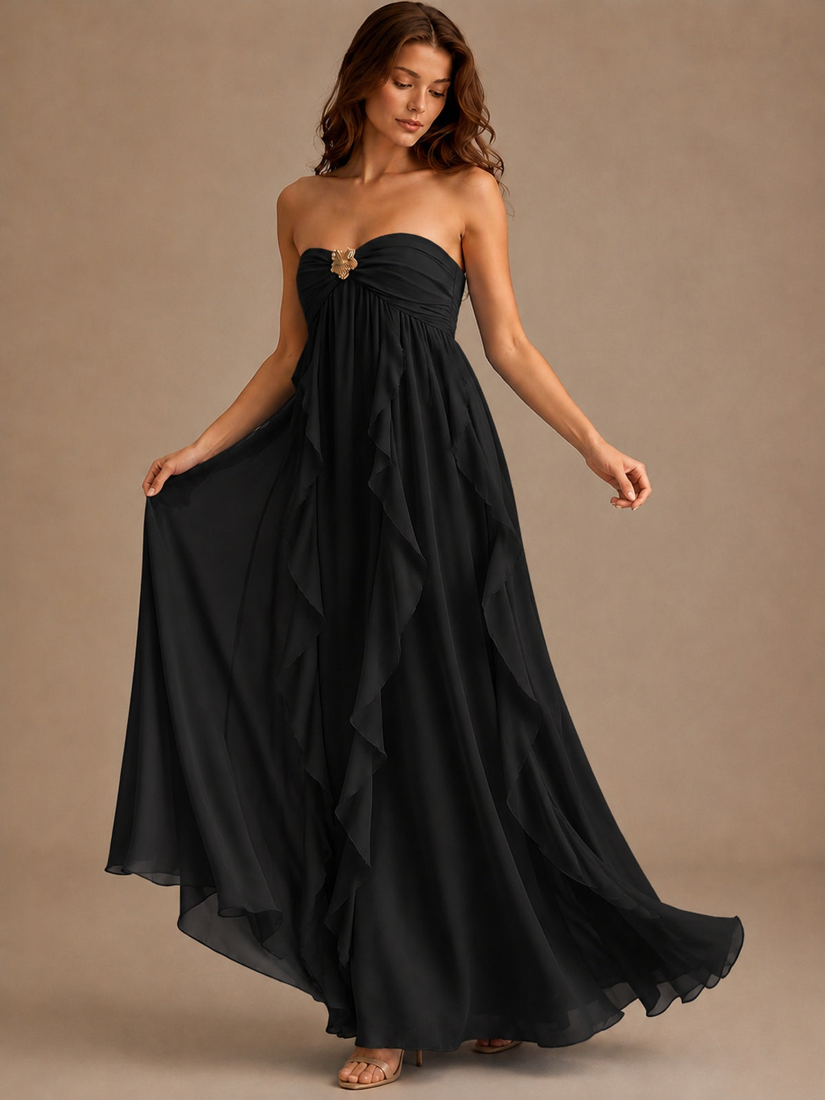 Srapless Sweetheart Chiffon Prom Dress Ruffle Formal Evening Gown