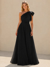 One Shoulder Pleated Chiffon A-Line Floor-Length Bridesmaid Dress