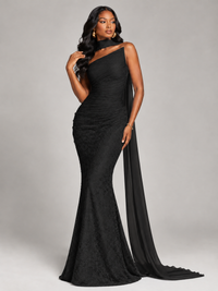 Pleated Chiffon Lace Prom Dresses Long Bodycon Mermaid with Scarf