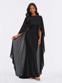 Satin Cape Prom Dresses Meramid Maxi Dress
