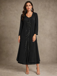 Sequin Chiffon Mother of the Bride Dress with Jacket