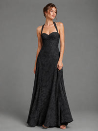 A-Line Halter Floral Chiffon Maxi Dress