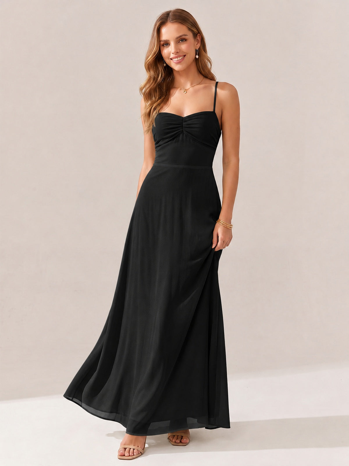 JOVELLEE Yellow Sweetheart Ruched Bust Chiffon Maxi Dress