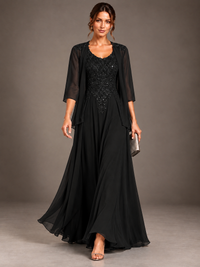 A-line 2 Pieces Chiffon Appliques Mother of The Bride Dresses with Jackets