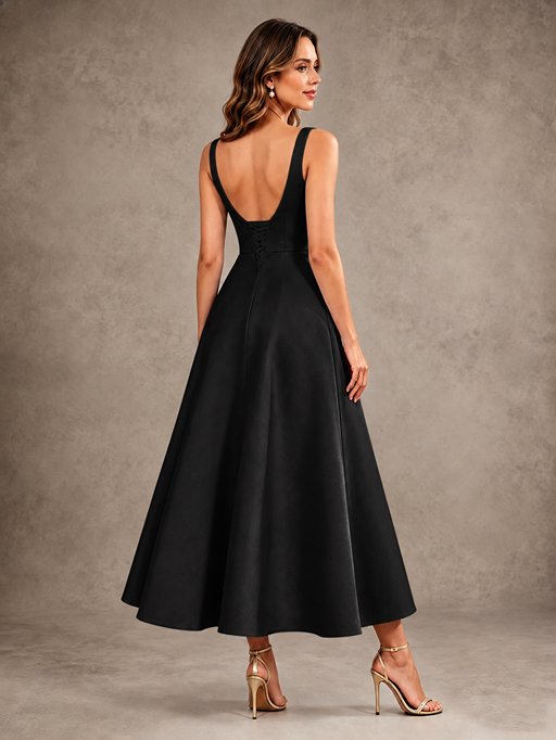 Tea-Length Satin Mother of the Bride Dress with 3D Flower Detail