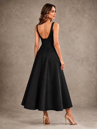 Tea-Length Satin Mother of the Bride Dress with 3D Flower Detail