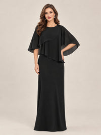 Black-Chiffon 2 Piece A Line Mother of The Bride Dresses with Cape