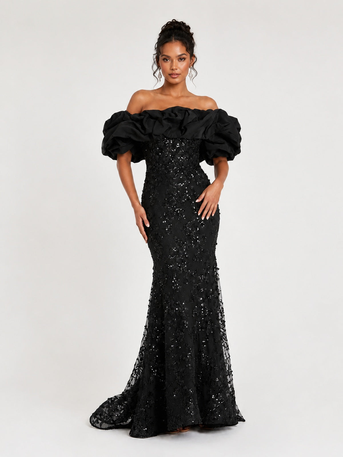 Sequin Off-Shoulder Ruffle Mermaid Prom Dress