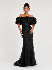 Sequin Off-Shoulder Ruffle Mermaid Prom Dress