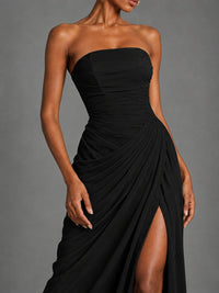 Strapless Bodycon Pleated Chiffon Formal Dress with Slit