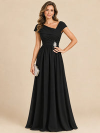 Cap Sleeve Mother of The Bride Dresses Long Chiffon Formal Gowns
