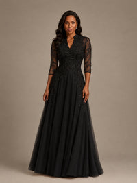 Embellished Appliques Mother of the Bride Dress with 3/4 Sleeves