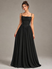 Spaghetti Strap Ruched Chiffon Maxi Dress with Backless