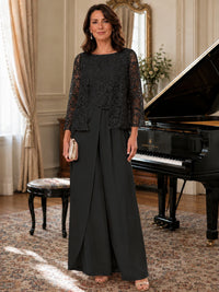 Elegant 3-Piece Chiffon Mother of the Bride Pantsuit with Floral Applique Jacket