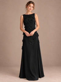 3D Floral Applique Sleeveless Formal Maxi Dress