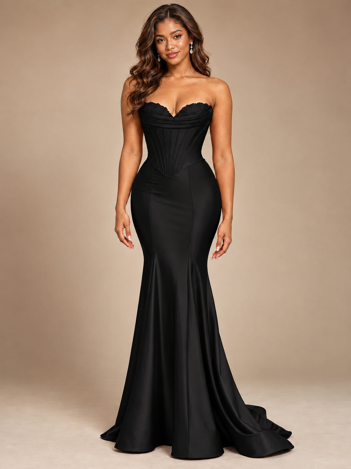 Red Strapless Satin Mermaid Prom Dress with Corset Bodice