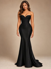 Red Strapless Satin Mermaid Prom Dress with Corset Bodice