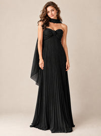 Sweetheart Neckline Pleated Prom Dress Strapless A-line Formal Dress with Flowy Scarf