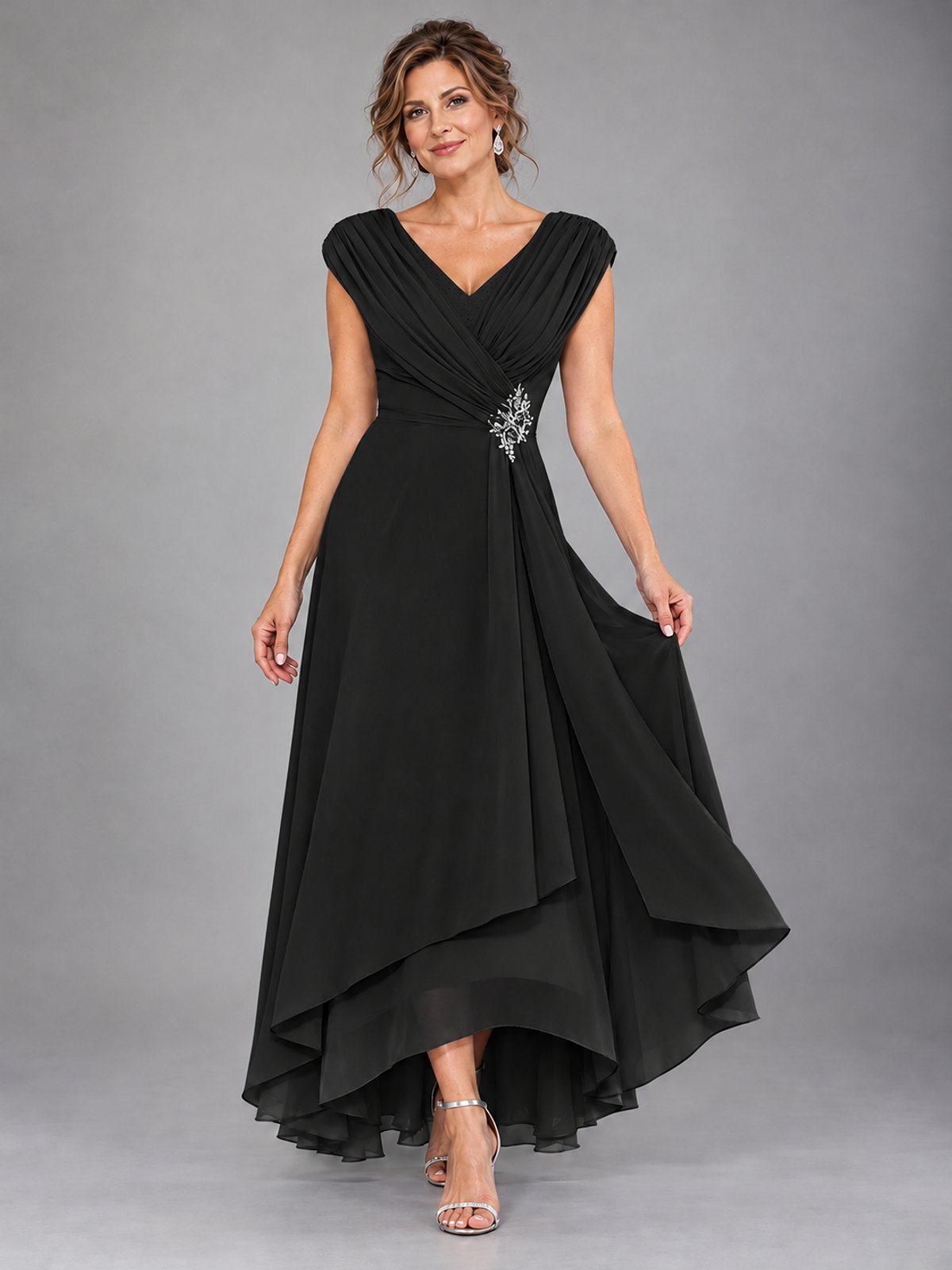 Cap Sleeve Chiffon A-Line Mother of the Bride Dress