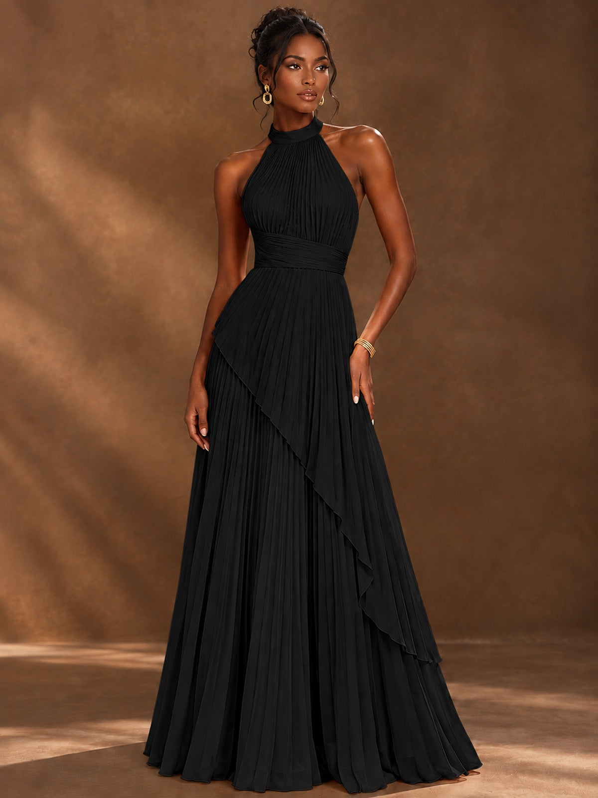 Wrap Pleated Prom Dress Halter A-line Chiffon Formal Wedding Dress