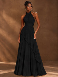 Wrap Pleated Prom Dress Halter A-line Chiffon Formal Wedding Dress
