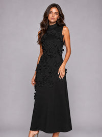3D Floral Applique High Neck Prom Maxi Dress