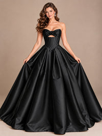 Pink Strapless Corset Satin Prom Derss & Ball Gown with 3D Floral